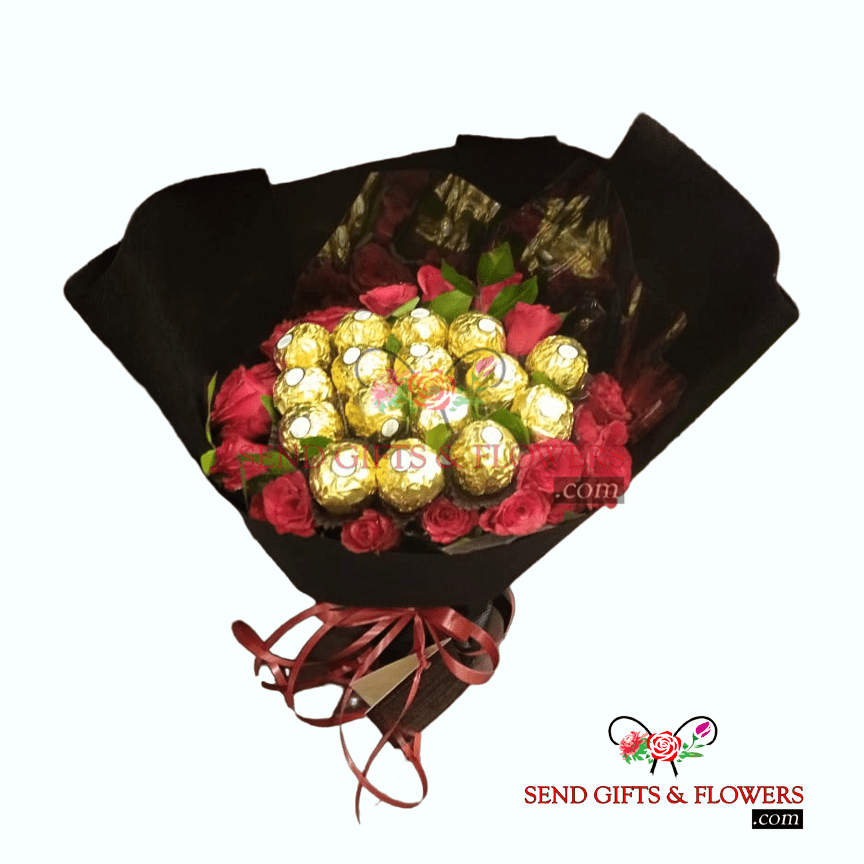 Ferrero Rocher with Red Roses Bouquet