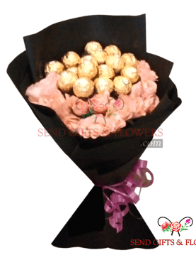 Dozen Pink Roses with Ferrero Rocher
