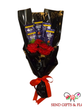 Dairy Milk with Red Roses Bouquet