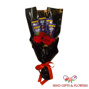 Dairy Milk with Red Roses Bouquet