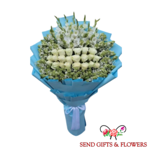 Sky Blue Flowers Bouquet Send Flowers in Karachi