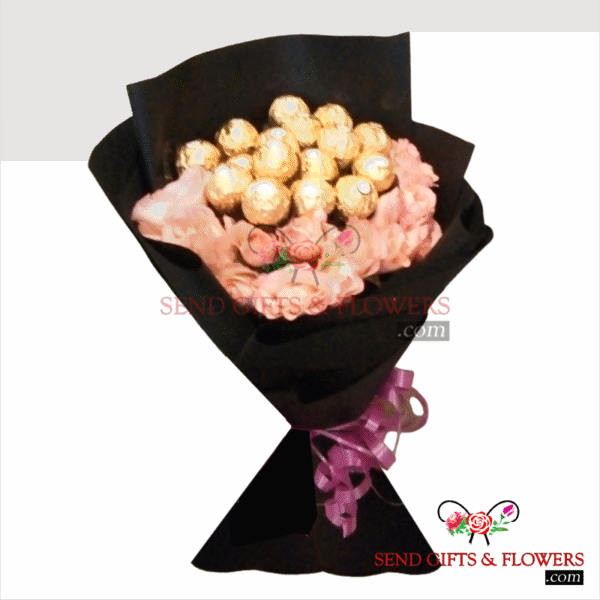 Dozen Pink Roses with Ferrero Rocher