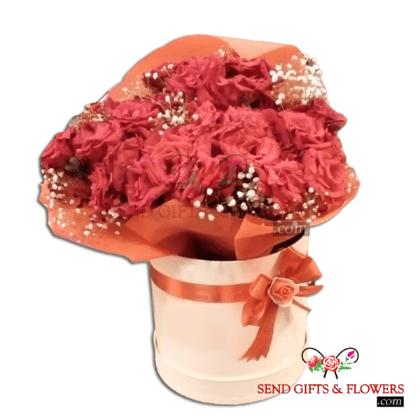 60 Red Roses with 2 Gypso and Round Box